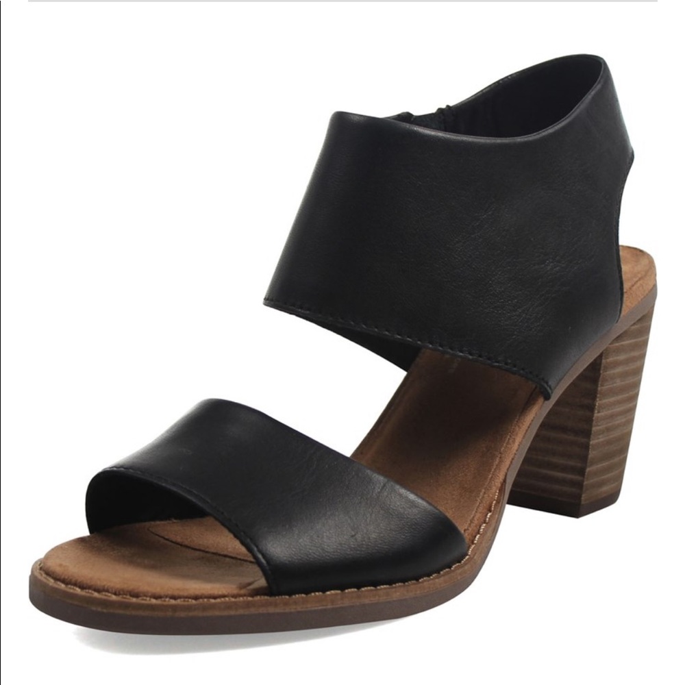 TOMs Black Leather Majorca Cutout Sandals 8.5